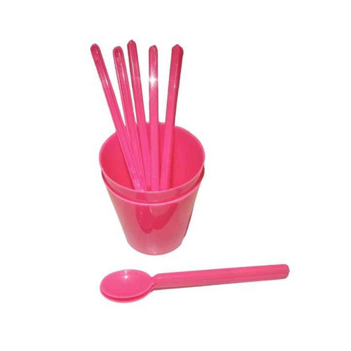 50 Copos Ceia Rosa Neon 25ml 50 Colheres Rosa Neon mini copo acrílico tacinha