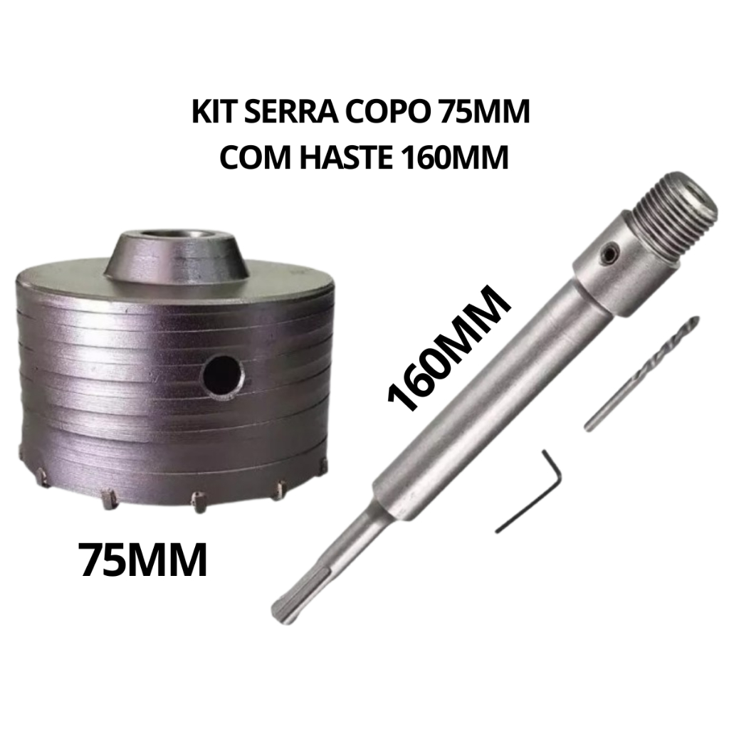 Kit Serra Copo Videa 75mm Alvenaria Concreto Parede C/haste Sds Plus 160mm em Oferta na Shopee