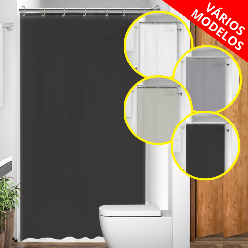 Cortina Para Box de Banheiro Liso Com Gancho Em Tecido Impermeável Lavável 138 x 198cm Poliéster