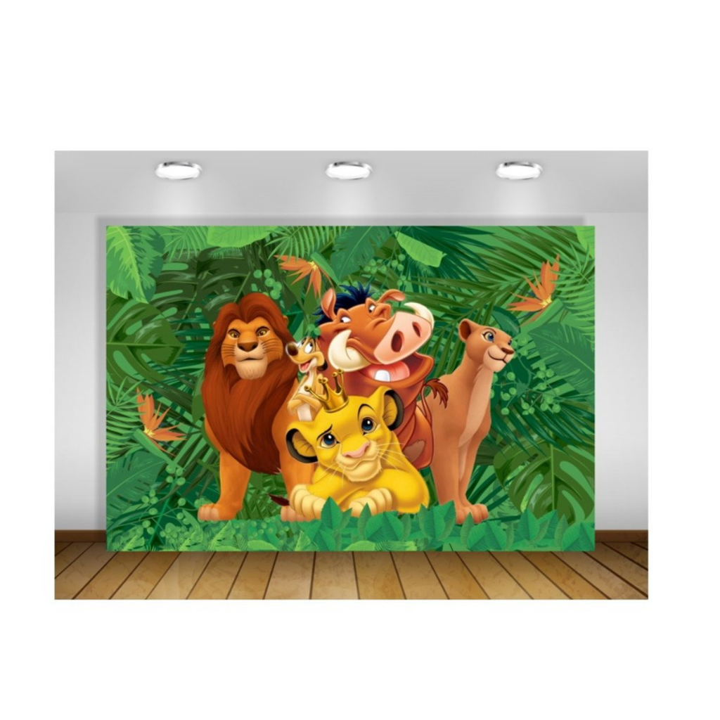 Painel de Festa Rei Leão Painel de Lona Rei Leão Disney Rei Leão Timão e Pumba na Floresta