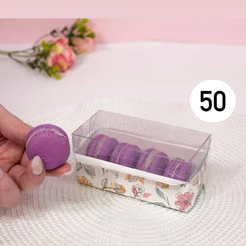 10~50 EMBALAGENS CAIXAS PARA 4 MACARRONS COM TAMPA EM ACETATO 5,5x12x5 IDEIA