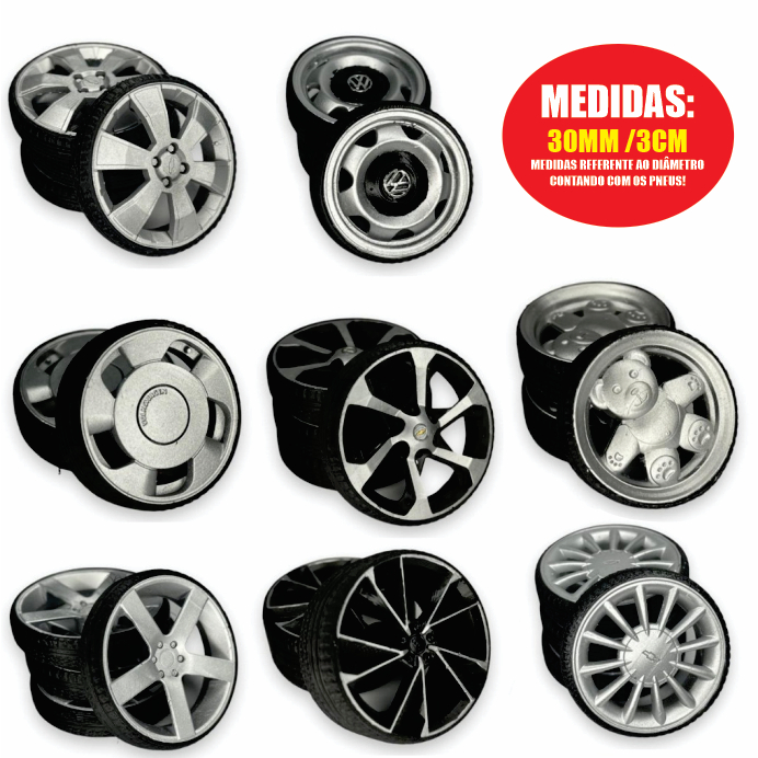 Jogo de Rodas 3cm para Miniaturas com Pneus