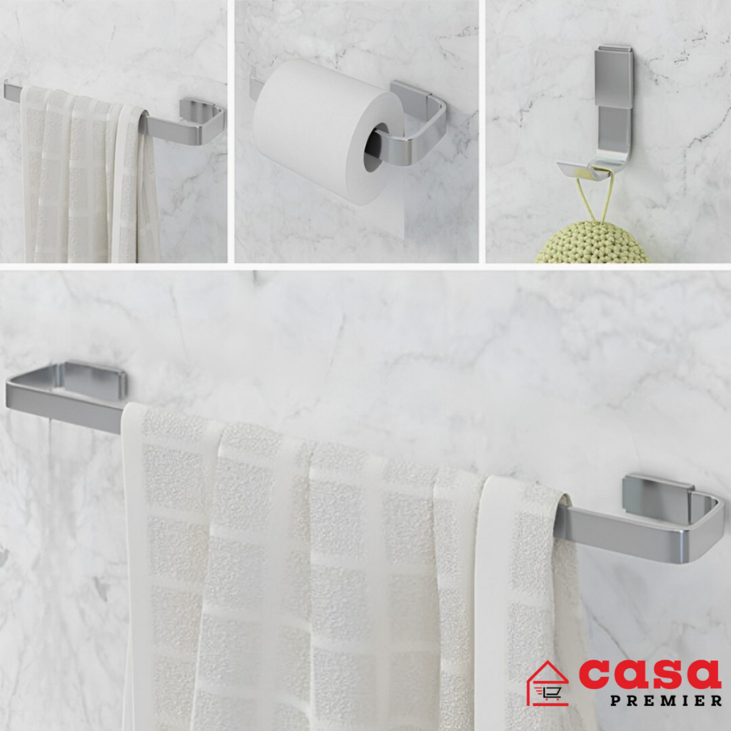 Kit Acessórios Para Banheiro Modelo Square Quadrado Cromado Luxo 4 Peças Em Alum