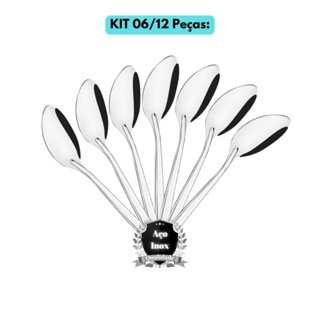 Kit Jogo 06/12UN Colher Aço Inox Sopa Oriente Original Line P/ Restaurante Almoço Jantar  Utensílios Cozinha Refeitório Mesa Posta
