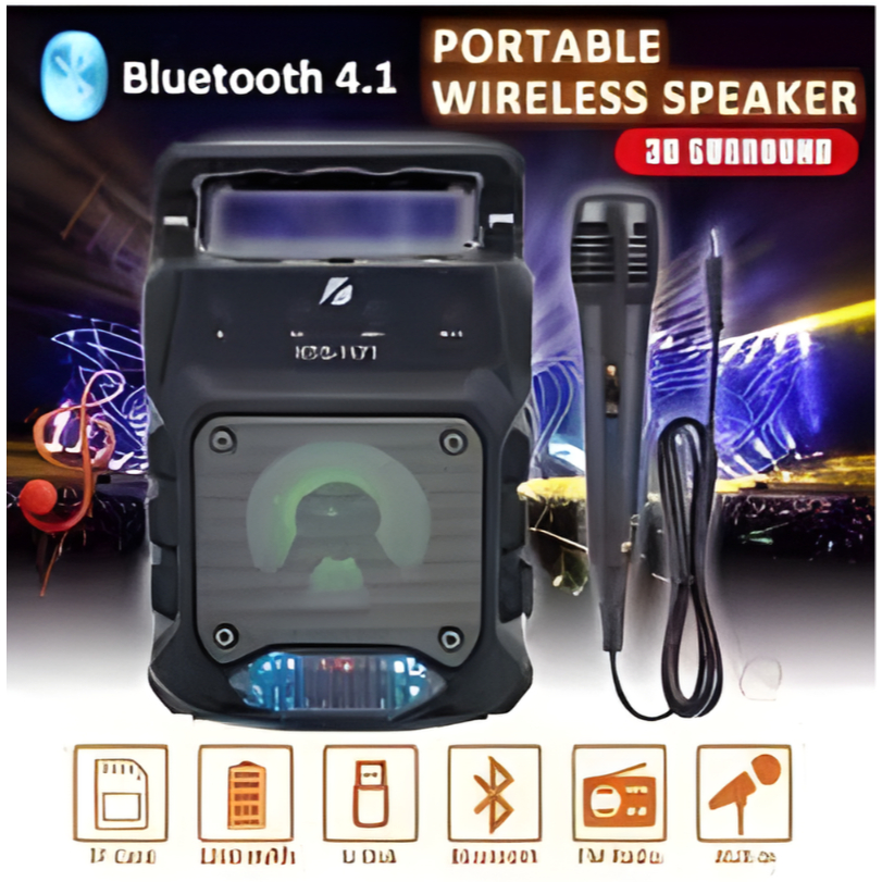 Caixa de Som Portátil Com Microfone Karaoke Bluetooth Rádio FM PenDrive SD KTS 1171 super bass