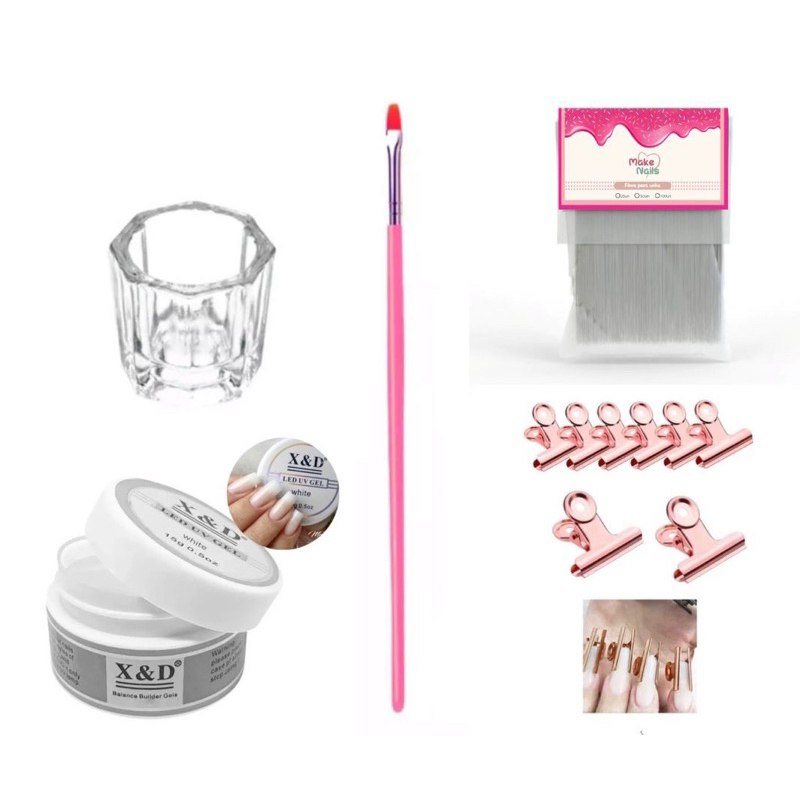 Kit unhas de gel  para alongamento de acrílico fibra Poly gel make nails manicure +  Kit Preparadores xed Primer ácido+Primer não ácido + regulador de ph unhas de gel acrigel porcelana e acrílico.