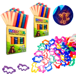 25 Cx Massinha de Modelar + 25 Cortador Molde Forminha Kit Festa Lembrancinha Infantil
