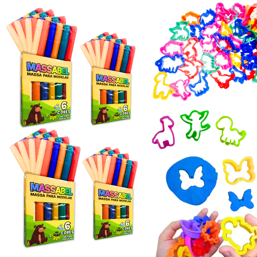 50 Cx de Massinha De Modelar + 150 Forminhas Cortador Moldes para kit Festa Lembrancinha Aniversario