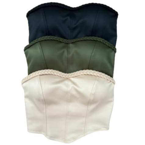 Strella Modas Kit 3 Suplex Liso Detalhe Trançado Bojo Elegante Fashion Tomara Que Caia Corset Cropped Feminino Balada Casual
