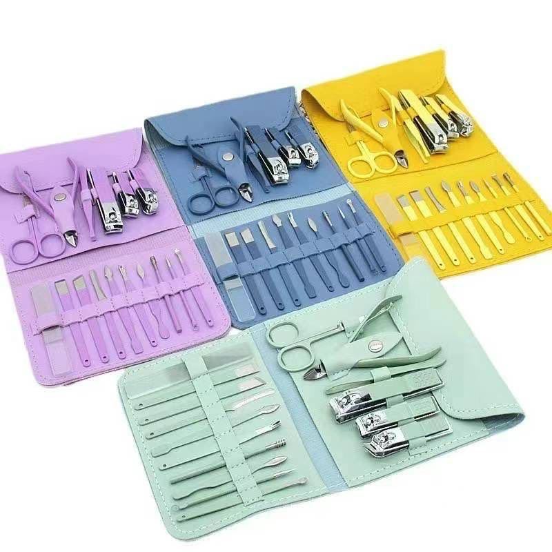 Conjunto De Manicure Profissional Com Estojo Portátil De Couro, Kit Completo, Conjuntos De Pedicure Em Aço Inoxidável  16 PCs