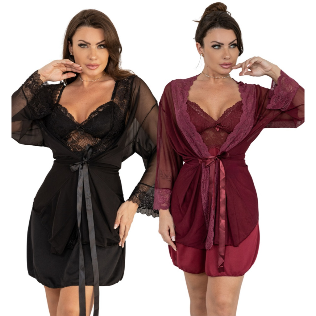 Kit com 2 Robe Luxo Sexy Conforto  Roupão Feminino  Acompanha calcinha fio dental