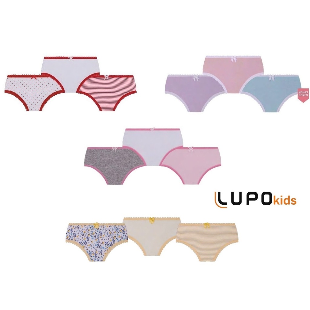 Calcinha infantil Lupo lobinha kit com 3 unidades em Oferta na Shopee
