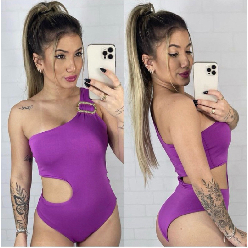 Body maio feminino Forrado com bojo e recortes na lateral vazado nula manga em Oferta na Shopee