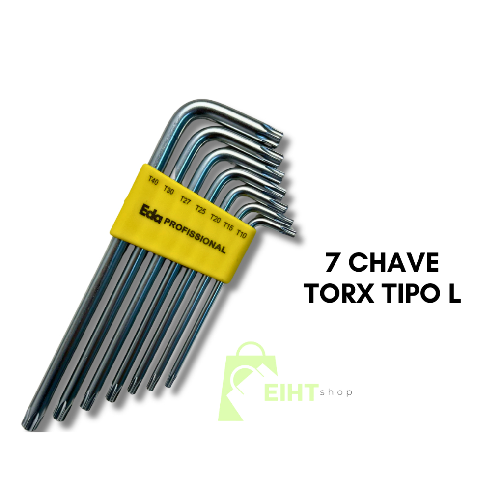 Kit Chaves Torx Tipo L Longas Para Pequenos Reparos com 7 Peças EDA T-10 a T-40