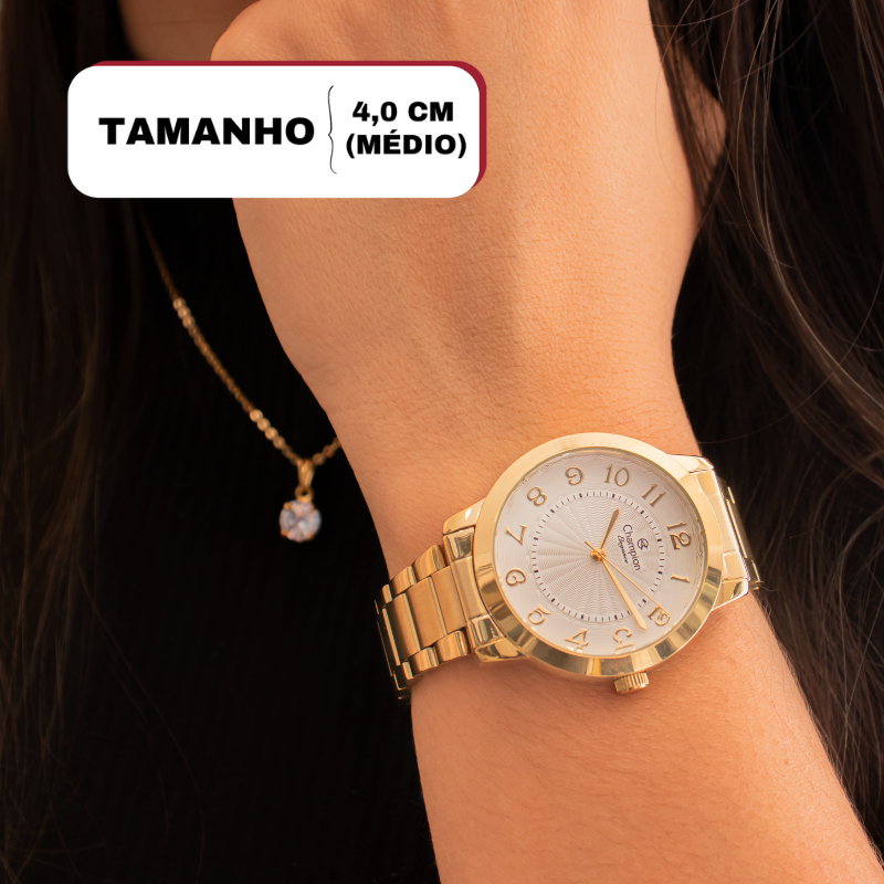 Detalhes do Relógio Champion Feminino Analógico A Prova D'Água Original Dourado + Colar e Brincos CN25118W