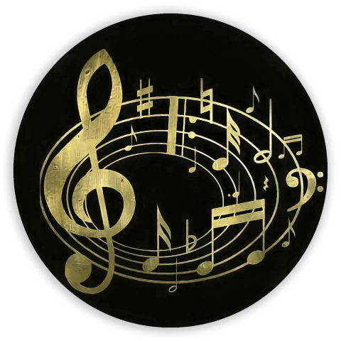 Painel Festa Infantil Redondo Notas Musicais Dourado + Arco, Suporte incluso. Fazemos personalizado com qualquer tema. Confeccionado em Lona fosca, impressão de alta resolução. cenário Circular p/ Decoração