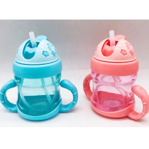 Garrafa De Água Copo para Bebe Com Tampa E Canudo + Alça De Plástico 220ML