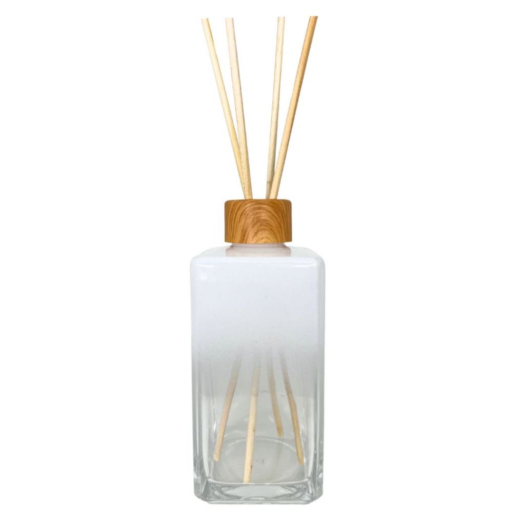 Frasco Aromatizador Ambiente Square Branco Degrade 250ml Tampa Amadeirada