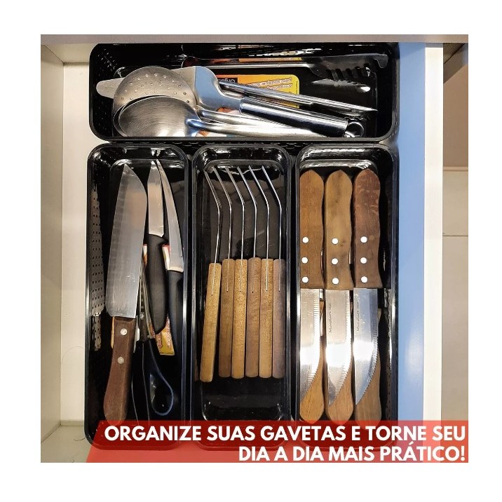 Organizador Modular Porta Facas E Talheres De Gaveta 4 Peças