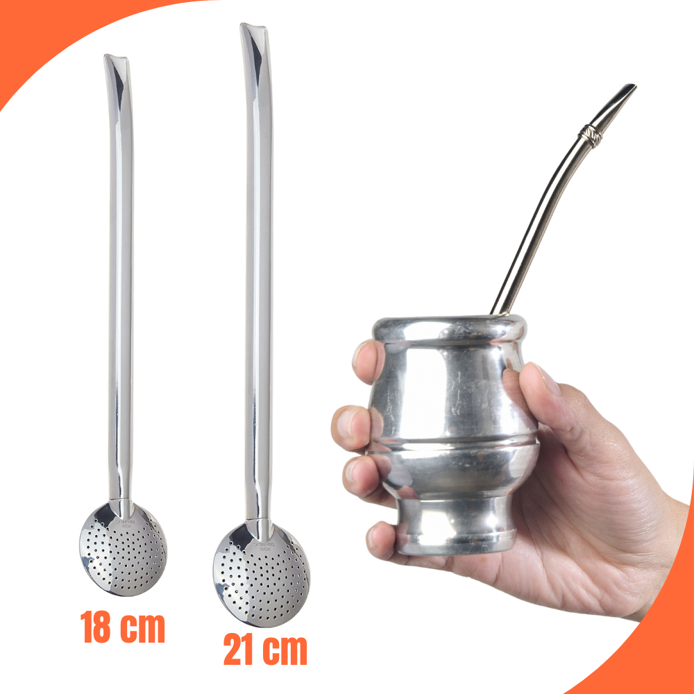 Bomba de Chimarrão em Aço Inox Lisa 18cm ou 21cm - Não Enferruja em Oferta na Shopee