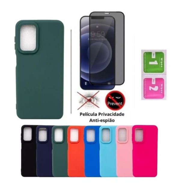 Kit Capinha Capinha Case Silicone Aveludada Colorida Para Samsung Galaxy + PelículaDe Privacidade Para A05/A05S/A14/A15/A24/A25/A34/A35//A54/A55/M33