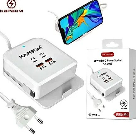 Carregador Celular 35w 2 Usb + 2 Tipo C Com Tomada Kapbom Branco (KA-7008)