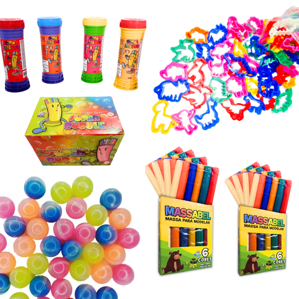 Kit 35 (Geleca Slime + Forminha de Modelar + Massinha + Bolha de Sabão) Lembrancinha Infantil Prenda em Oferta na Shopee