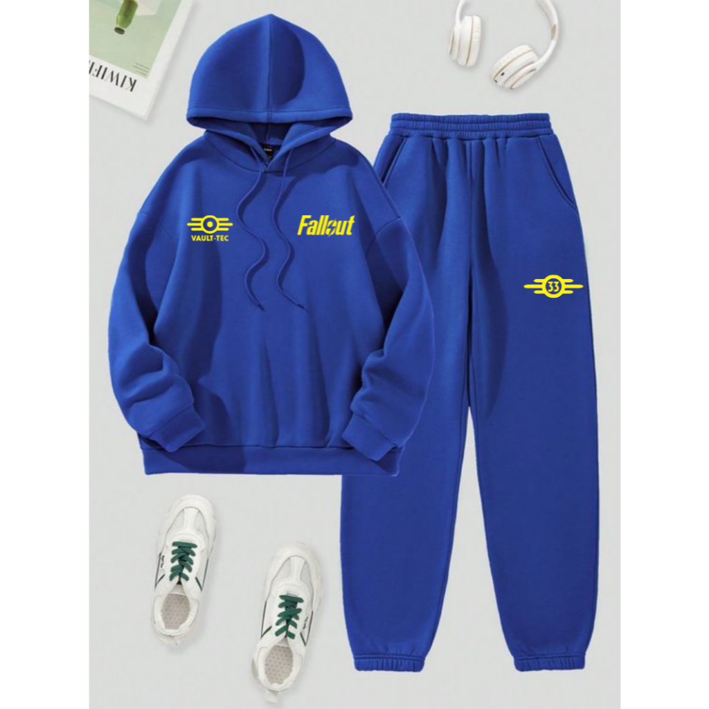 Kit Conjunto Fallout Série Jogo Game 2 Versões Canguru e Careca Moletom Calça Canguru Unissex Masculino Feminino