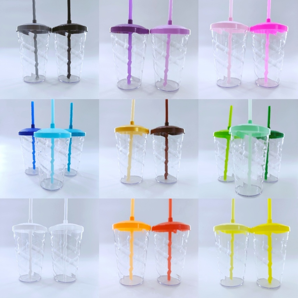36 Copos 500ML TWISTER transparente com tampa e canudo colorido art milly em Oferta na Shopee