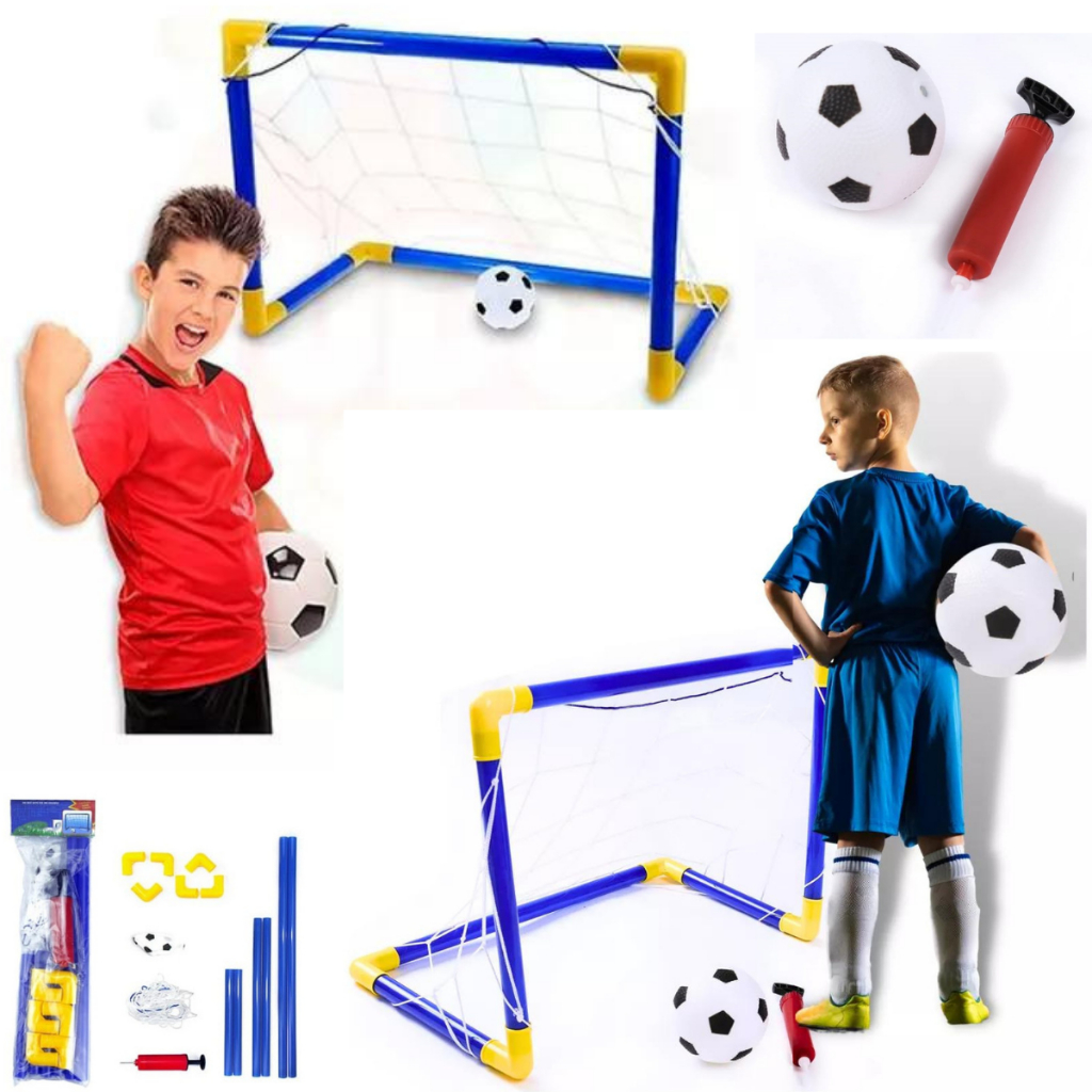 KIT 2 Trave De Futebol Infantil TRAVINHA + Bola + REDE +BOMBINHA Mini Gol Brinquedo DESMONTÁVEL 60CM