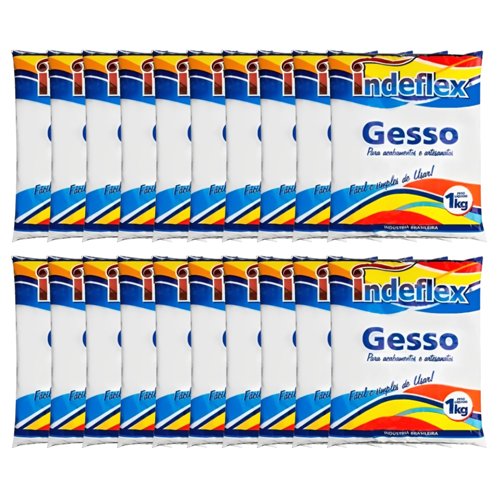 Kit 20 Gesso Em Pó Branco 1kg Rápido Indeflex Saco Para Acabamentos Artesanatos e Reparos 20kg