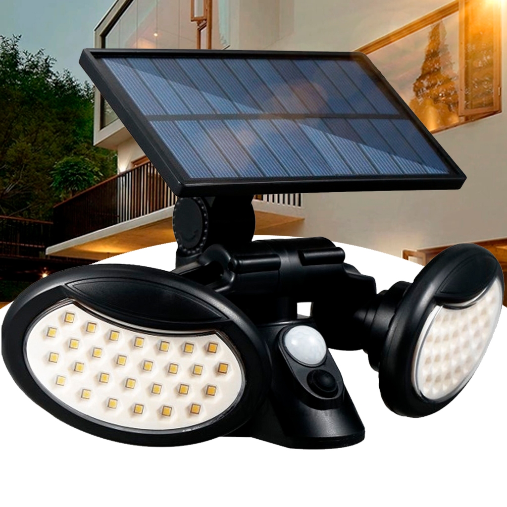Luminária Solar LED 30w Articulada Luz Direcionavel Acendimento Automático com Sensor de Presença