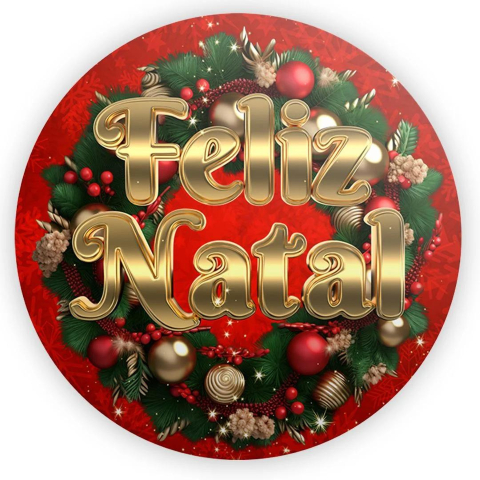 Painel Festa Infantil Redondo Feliz Natal em 3D Dourado + Arco, Suporte incluso. Fazemos personalizado com qualquer tema. Confeccionado em Lona fosca, impressão de alta resolução. cenário Circular p/ Decoração