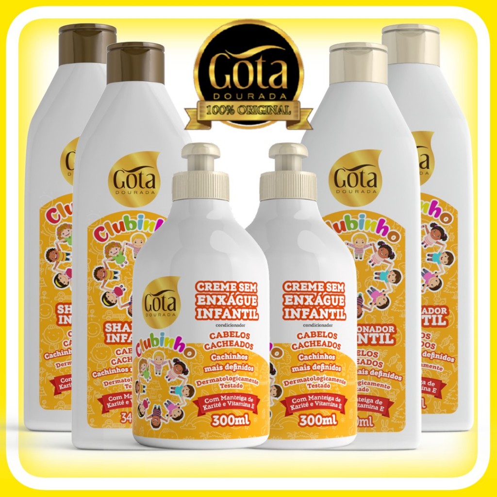 Gota Dourada Clubinho Kit Infantil Cabelos Cacheados 2 Shampoos 2 Condicionadores 2 Creme Pentear