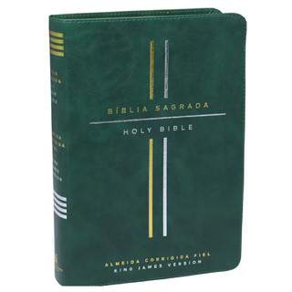 Bíblia Bilíngue | Português e Inglês | ACF | KJV | Leitura Perfeita | Couro Soft Verde em Oferta na Shopee