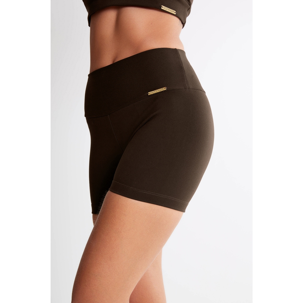 Short Feminino Marrom Suplex Moda Fitness Não Transparente Cintura Alta Academia Dia a Dia Exercícios Corrida Crossfit 