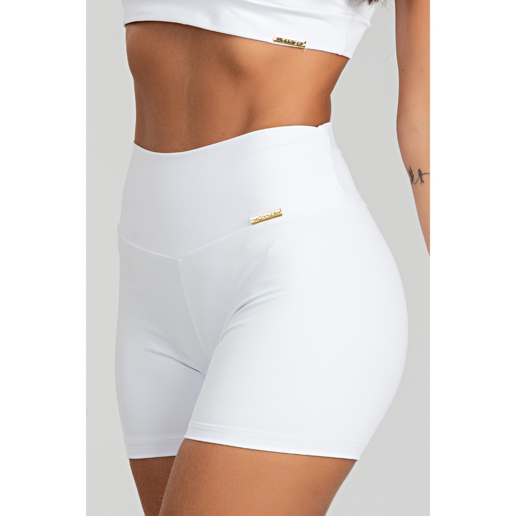 Short Branco Feminino Suplex Moda Fitness Não Transparente Cintura Alta Academia Dia a Dia Exercícios Corrida Crossfit 