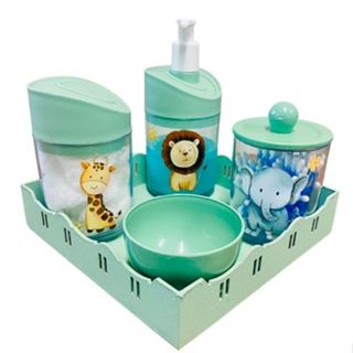 Kit Higiene Bebê Safari Acrílico/Transparente c/bandeja quadrada verde em Oferta na Shopee