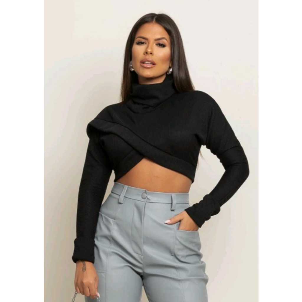 BLUSA MANGA LONGA FEMININA BLUSA CANELADO ALGODÃO FEMININA BLUSA GOLA ALTA  BLUSA MANGA LONGA
