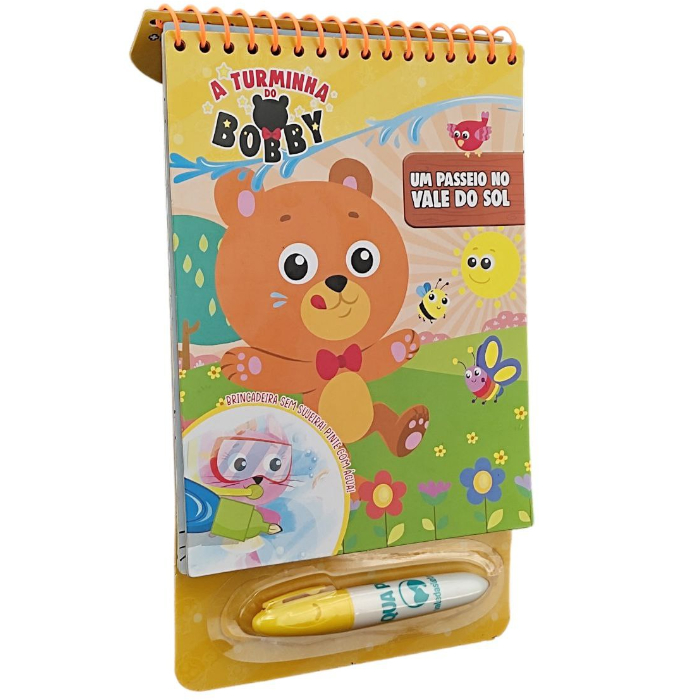 Livro Infantil para Pintar com água - AQUA BOOK - A  Turminha do Bobby - Capa Dura em Espiral