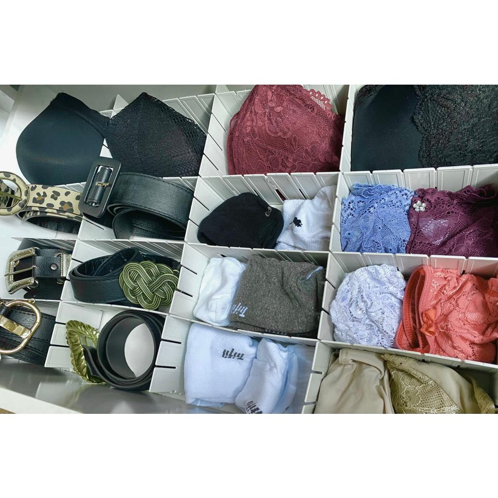 Kit 6 Tiras Organizador Ajustável Divisória Gavetas Meias Cueca Calcinha Remédio Maquiagem
