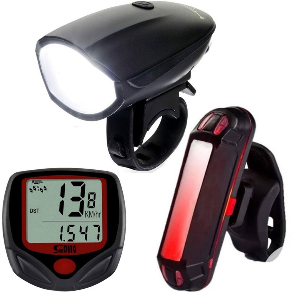 Lanterna Sinalizador Traseira Bike Led Recarregável Usb Pisca branco e Vermelho + farol para com buzina bike + Velocímetro Digital Bike A Prova D'agua Com Fio 15 Função