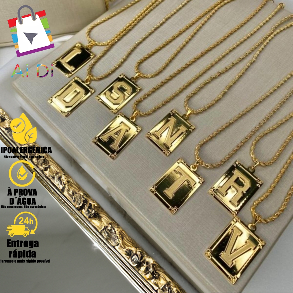 Colar Feminino com Inicial em Ouro 26 Letras, Pingente de Cobre Joias Pessoais de Qualidade Superior em Oferta na Shopee