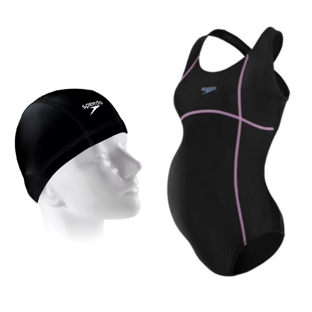 Kit Natação Speedo Maiô Cozy Grávida Lycra Xtralife Gestante 1 a 9 Meses + Touca Xtrafit Tecido