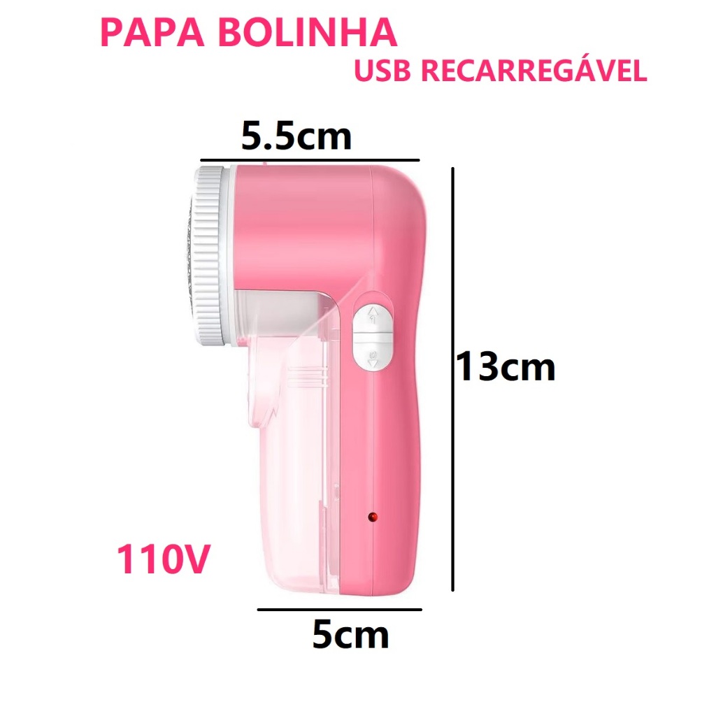Papa BolInha Usb Rosa 13x5x5.5cm Portátil Recarregável Com 3 laminas Tira E Pelos Multiuso Universal