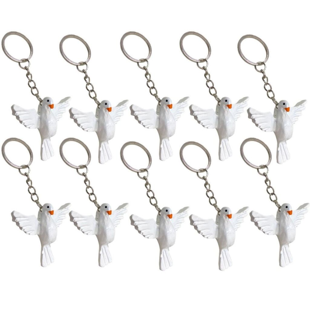 Kit 10 Chaveiros Divino Espírito Santo em Resina Pomba da Paz Lembrancinha Religiosa Pingente