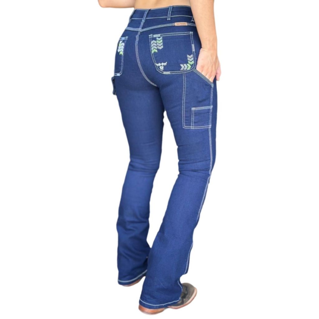 Calça Carpinteira Feminina Tex Team Bordada - Amaciada