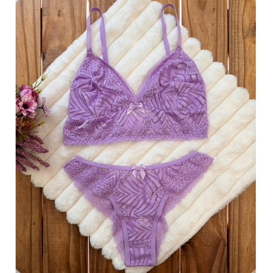 Conjunto calcinha e sutiã ANGELICA de renda sem bojo e com aro Lingerie feminino Sutian conforto em Oferta na Shopee