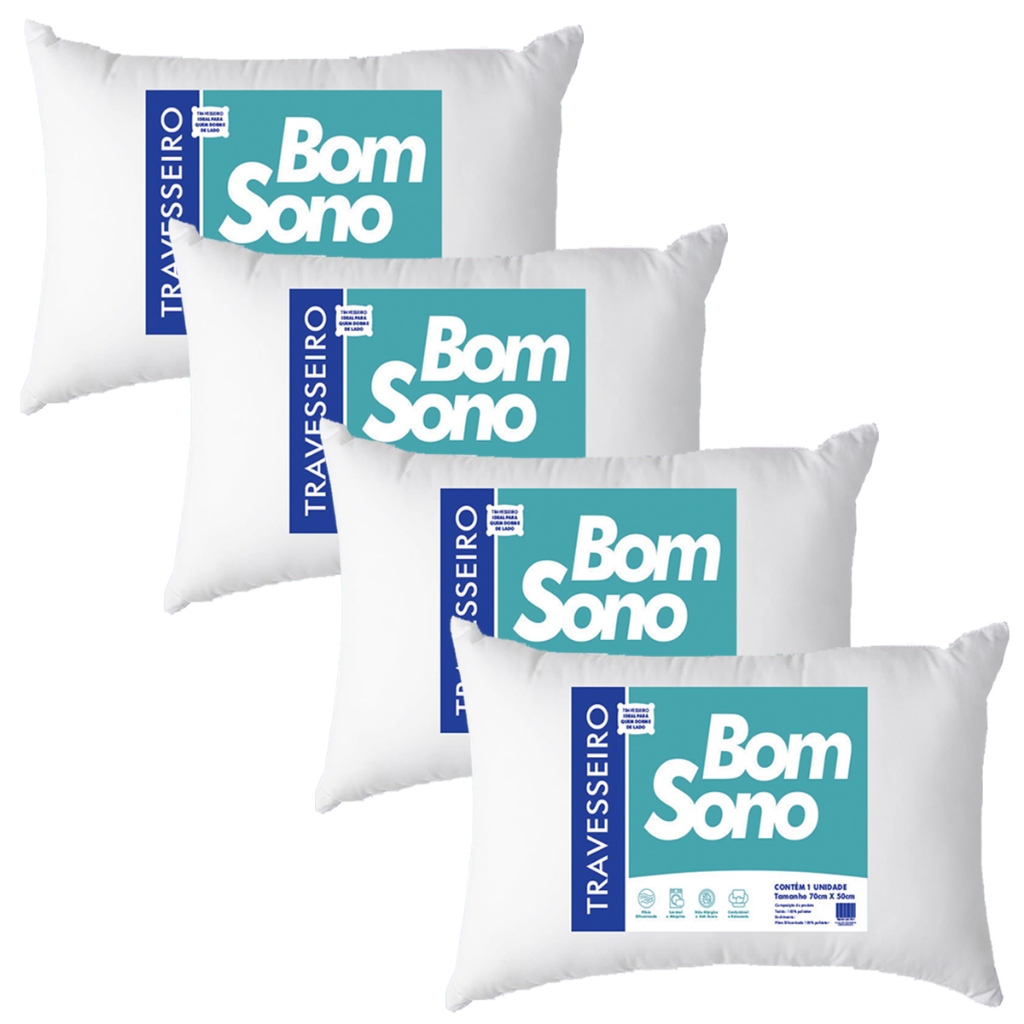 Kit 04 Travesseiros Alto Firme Antialérgico 70x50cm Fibra Siliconada Importada Tecido Microfibra