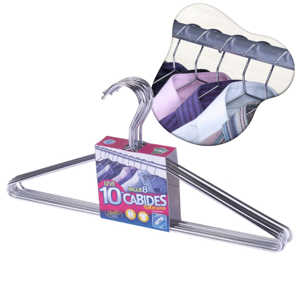 Kit 10 Cabide Aço Reforçado Loja Arara Calça Camisa Camiseta Blusa Guarda Roupa Closet Cromado Arthi em Oferta na Shopee